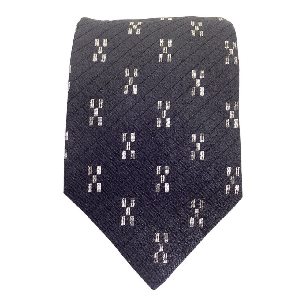 VERSACE CLASSIC V2 Black Geometric Silk Tie Made In Italy 61"/3.5" EX COND